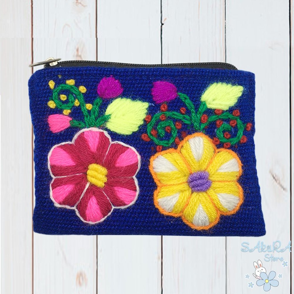 NEW FLOWERS BOHO ETHNIC PERUVIAN WOMEN'S EMBROIDERY TEXTILE COIN PURSE WALLET